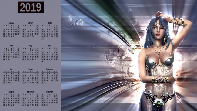 Обои картинки фото календари, фэнтези, взгляд, девушка