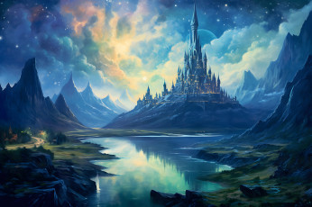 Картинка фэнтези замки нейросети графика нейроарт ai art нейронные сети рисунки нейро искусство