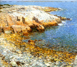 обоя рисованное, frederick childe hassam, берег, море, камни