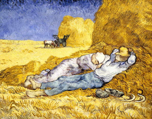 Обои картинки фото рисованное, vincent van gogh, люди, снопы, сено, серпы, телега
