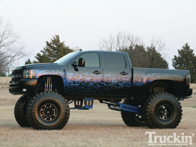 Обои картинки фото 2008, chevy, silverado, 2500, freestylin, hd, автомобили, custom, pick, up