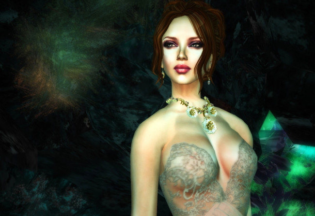 Обои картинки фото 3д, графика, portraits, портрет, колье, платье, девушка
