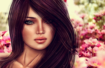 Картинка 3д графика portraits портрет девушка брюнетка волосы лицо