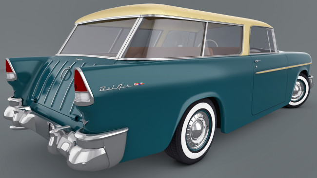 Обои картинки фото автомобили, 3д, air, bel, chevrolet, 1955, nomad