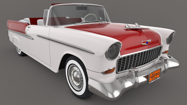 Обои картинки фото автомобили, 3д, bel, chevrolet, convertible, air, 1955