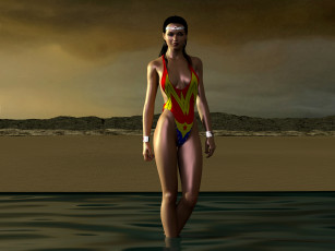 Картинка 3д+графика люди+ people вода пляж супермен фон взгляд девушка улыбка вечер