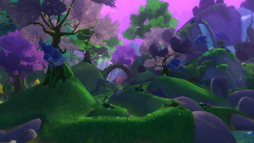 Картинка рисованное природа пейзаж небо деревья горы фантастика