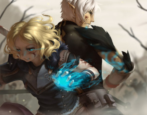 Картинка аниме животные +существа магия девушка мужчина арт