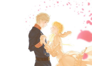 Картинка аниме aldnoah+zero девушка слейн лепестки аселум пара арт принцесса парень