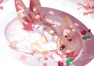 Картинка аниме vocaloid sakura miku hatsune лежит девушка арт