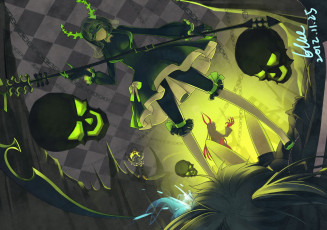 Картинка аниме black+rock+shooter irino saya blue artist takanashi yomi kuroi mato izuriha kagari black rock shooter черепа оружие девушка арт