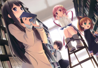 Картинка kantoku+ artbook аниме библиотека фон взгляд девушки