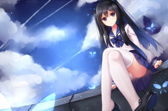 Картинка аниме unknown +другое облака небо девушка арт allenes