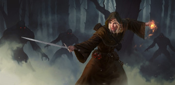 Картинка фэнтези девушки девушка нежить меч лес магия арт