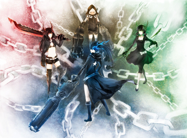 Обои картинки фото аниме, black rock shooter, black, rock, shooter, irino, saya, koutari, yuu, kuroi, mato, takanashi, yomi, арт, девушки, оружие, antiallan