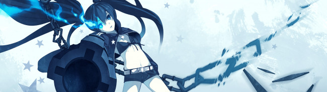 Обои картинки фото аниме, black rock shooter, black, rock, shooter, цепи, девушка, дуло, оружие, арт, kuroi, mato