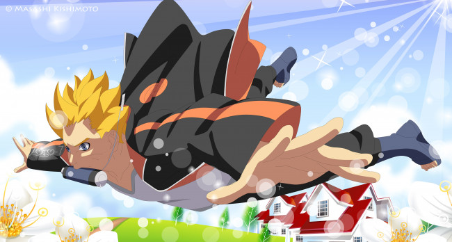 Обои картинки фото аниме, naruto, боруто, небо, летит, парень