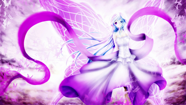 Обои картинки фото аниме, животные,  существа, арт, девочка, платье, фея