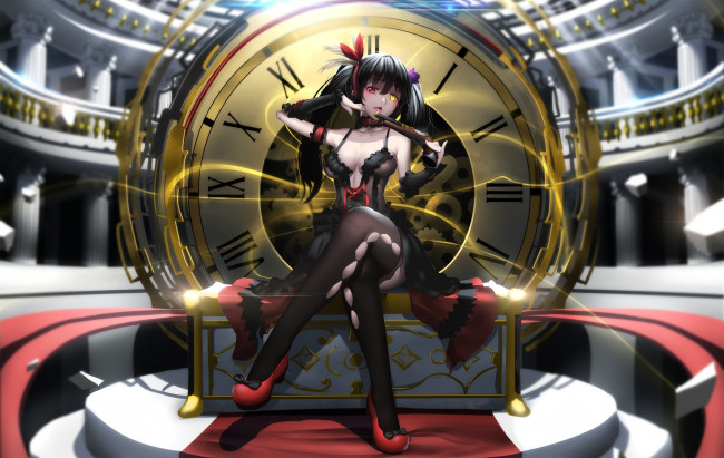 Обои картинки фото аниме, date a live, арт, hk-zxd0554, tokisaki, kurumi, часы, девушка, date, a, live