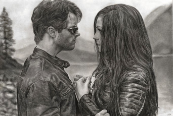 Картинка рисованное кино девушка мужчина очки