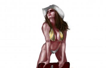 Картинка рисованное люди шляпа фон купальник очки девушка