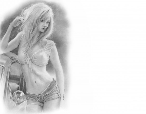 Обои картинки фото рисованное, люди, девушка, фон, взгляд, автомобиль