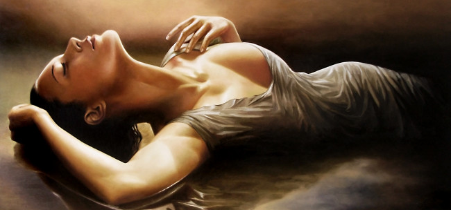 Обои картинки фото рисованное, люди, девушка, фон, вода