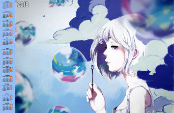 Картинка календари рисованные +векторная+графика девушка 2018 пузырь