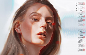 Картинка календари рисованные +векторная+графика лицо взгляд 2018 девушка