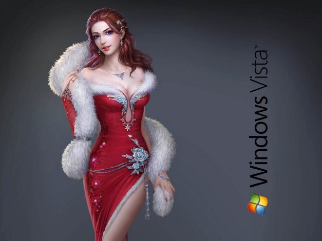 Обои картинки фото компьютеры, windows vista, windows longhorn, фон, девушка, логотип, взгляд