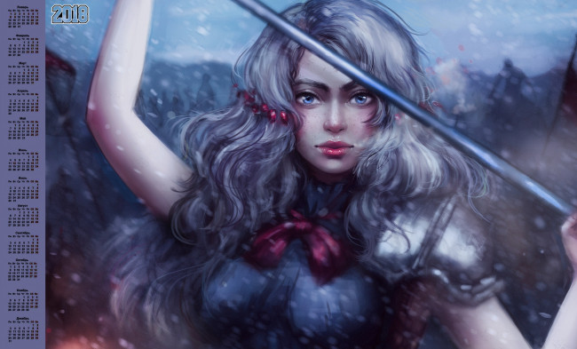 Обои картинки фото календари, фэнтези, взгляд, девушка, 2018