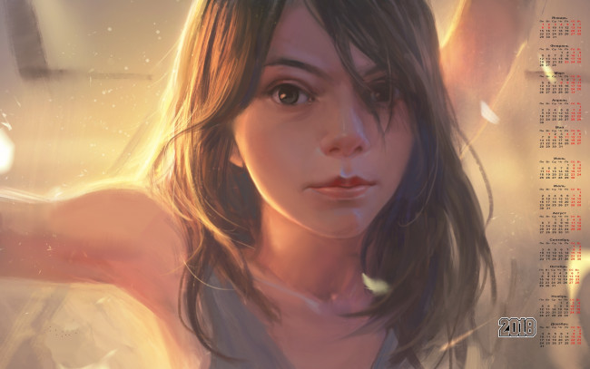 Обои картинки фото календари, рисованные,  векторная графика, 2018, девушка, взгляд