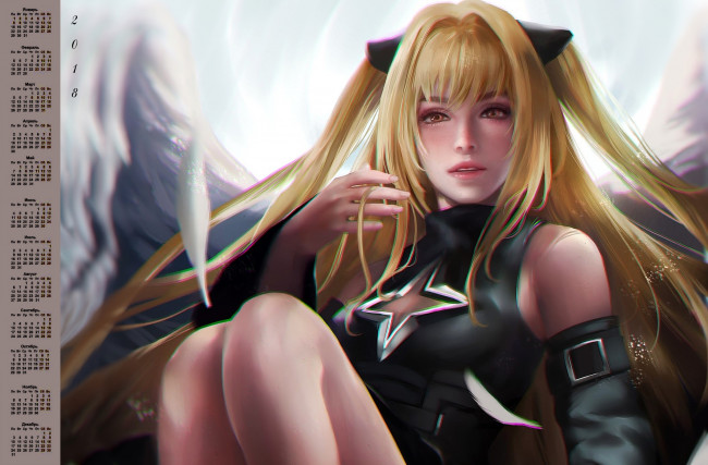 Обои картинки фото календари, фэнтези, взгляд, девушка, 2018