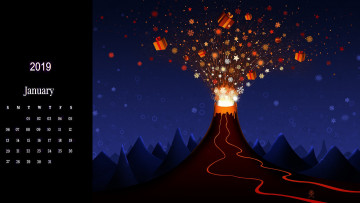 Картинка календари праздники +салюты подарок коробка извержение вулкан