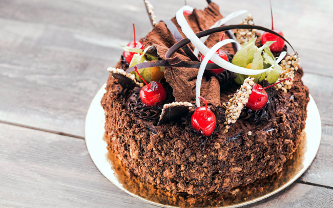 Обои картинки фото еда, торты, торт, вишни