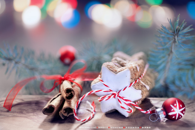 Обои картинки фото календари, праздники,  салюты, ветка, игрушка, шар, печенье