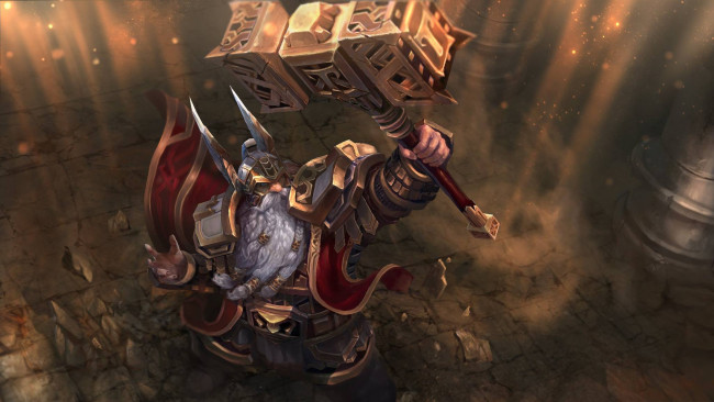 Обои картинки фото видео игры, dota 2, молот, гном, фон, латы