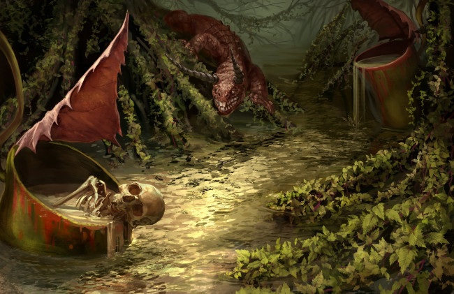 Обои картинки фото видео игры, diabolique,  licence to sin, скелет, ящер, фон