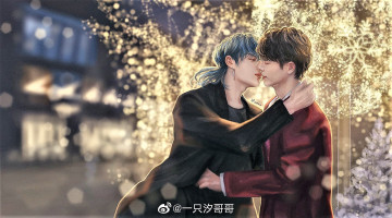 Картинка рисованное люди ван ибо сяо чжан поцелуй гирлянды