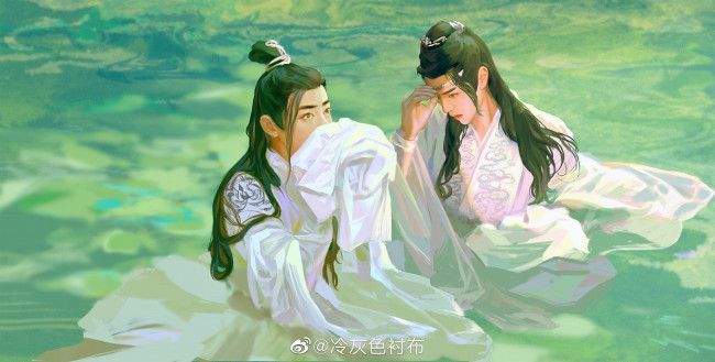 Обои картинки фото рисованное, люди, ван, ибо, сяо, чжань, съемки, костюмы, озеро