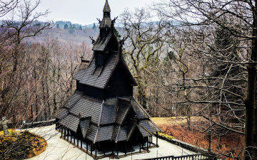 Картинка fantoft+stave+church norway города -+католические+соборы +костелы +аббатства fantoft stave church