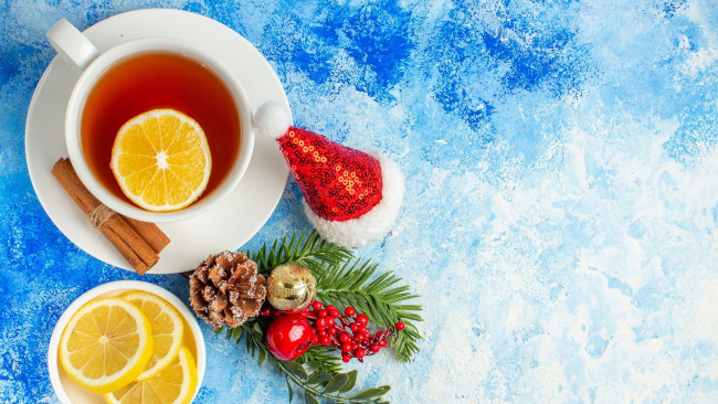 Обои картинки фото еда, напитки,  чай, шишка, чай, лимон, корица