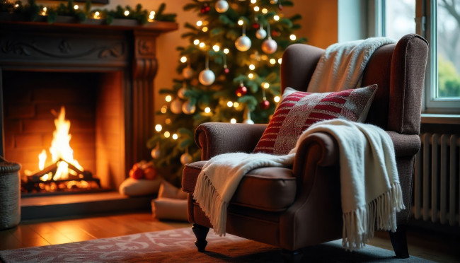 Обои картинки фото праздничные, новогодний очаг, новогодняя