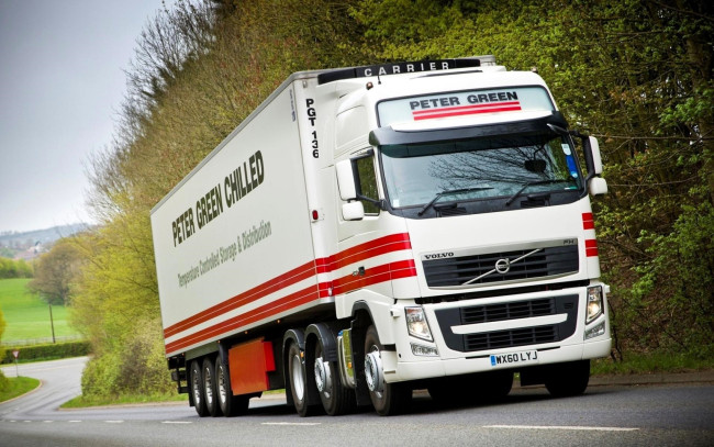 Обои картинки фото автомобили, volvo trucks, грузовик, белый, дорога, шоссе, лес