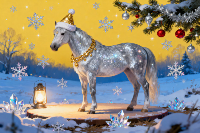 Обои картинки фото праздничные, - разное , новый год, лошадь, новый, год
