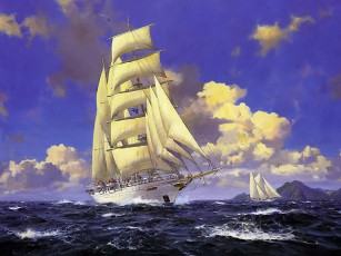 Картинка geoff hunt star clipper off martinique west indies корабли рисованные