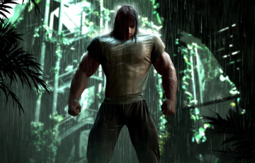 Картинка фэнтези люди футболка дождь мышцы штаны