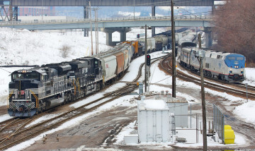 Картинка техника поезда грузовой состав вагоны локомотив рельсы железная дорога