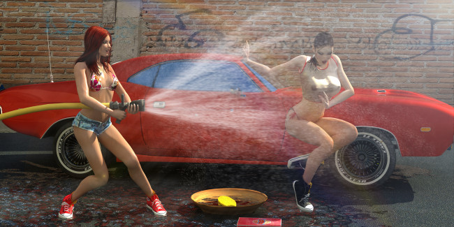 Обои картинки фото автомобили, 3д, девушки, автомобиль