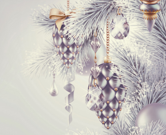 Обои картинки фото праздничные, векторная графика , новый год, ветка, мишура, год, новый, праздник, игрушки, ель, ретро